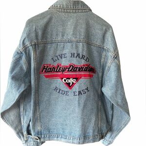 Harley-Davidson Light Blue Denim Jacket with Red Embroidery
